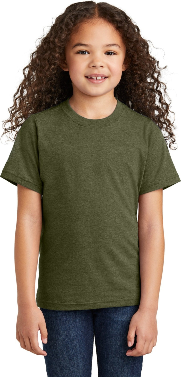 Front View of MilGrnHtr Port & Co Youth Tri-Blend Tee PC330Y