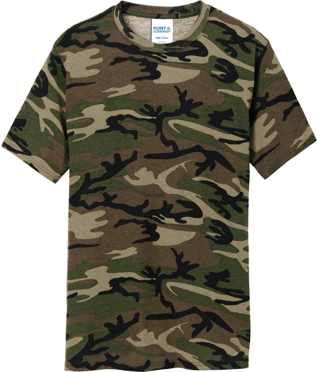 Front View of Military Camo Port & Co Core Cotton Camo Tee. PC54C