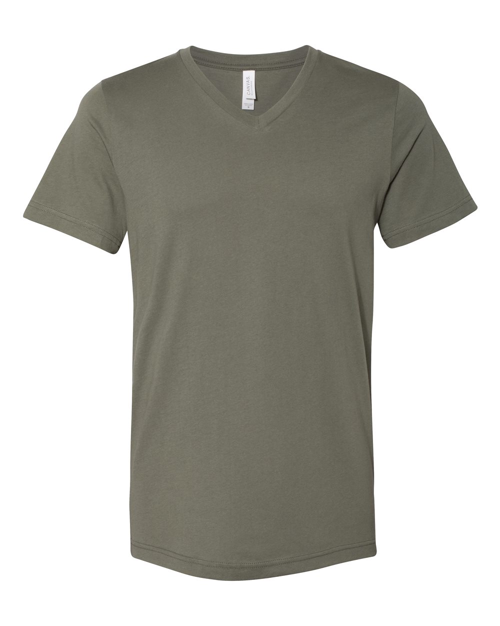 Front View of Military Green Jersey V-Neck Tee - 3005