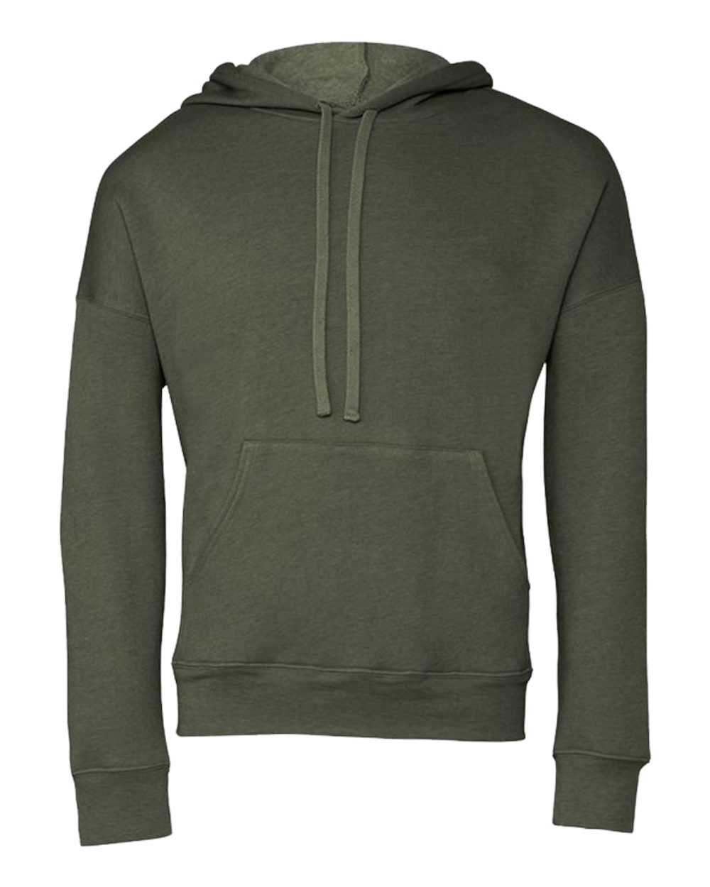 Front View of Military Green Sponge Fleece Drop Shoulder Hoodie - 3729