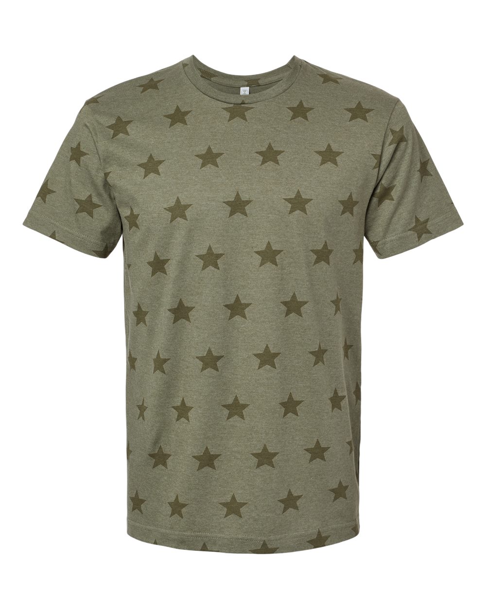 Front View of Military Green Star Star Print Tee - 3929