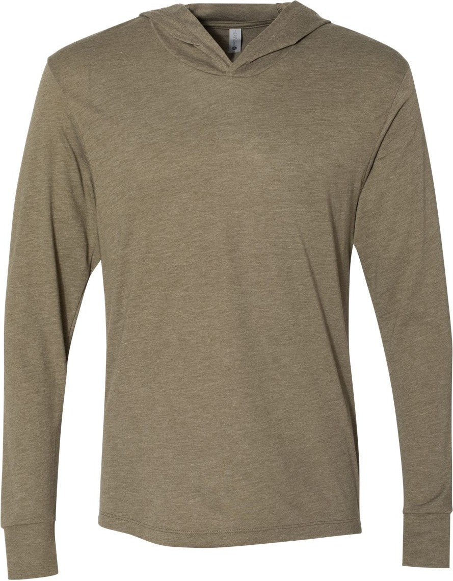 Front View of Military Green Triblend Hooded Long Sleeve Pullover - 6021