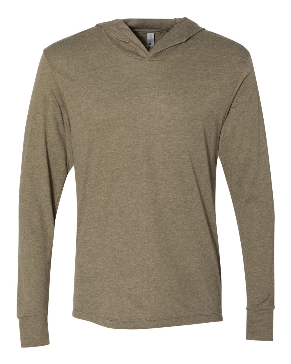 Front View of Military Green Triblend Hooded Long Sleeve Pullover - 6021