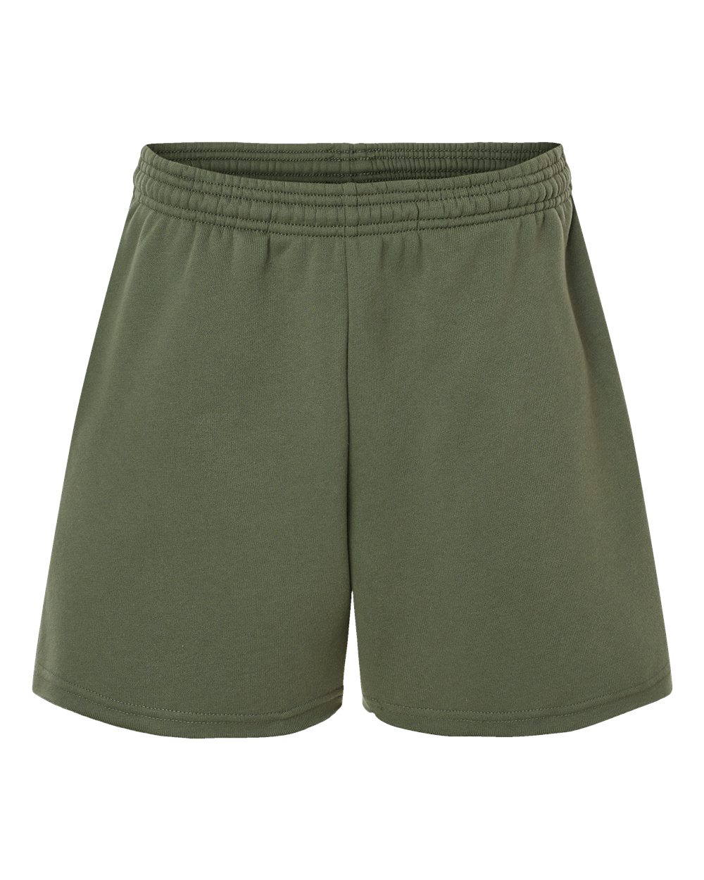 Front View of Military Green Women&#39;s Cutoff Fleece Shorts - 3787