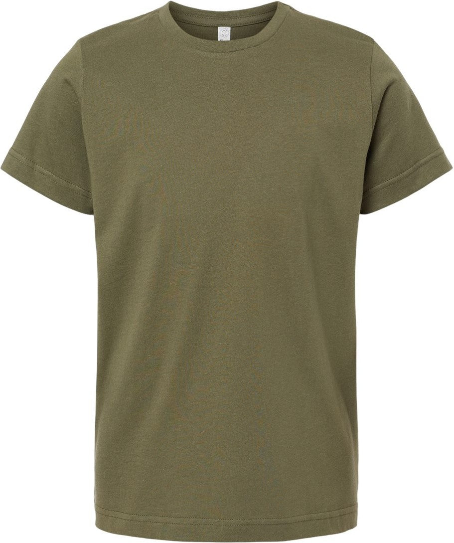 Front View of Military Green Youth Fine Jersey Tee - 6101