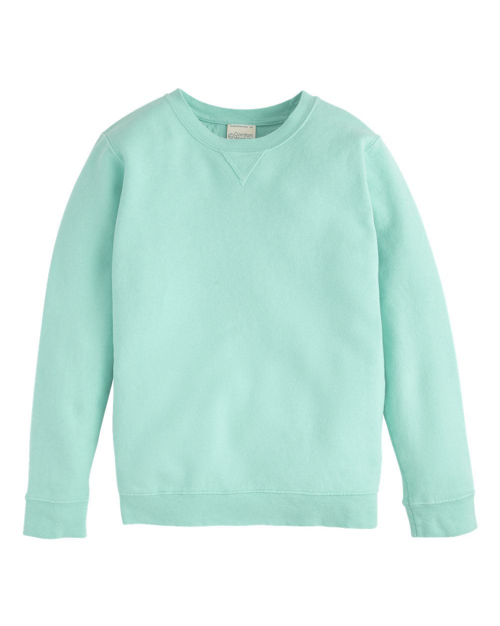 Front View of Mint Garment-Dyed Youth Crewneck Sweatshirt - GDH475