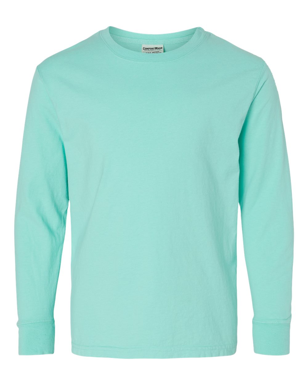 Front View of Mint Garment-Dyed Youth Long Sleeve T-Shirt - GDH275