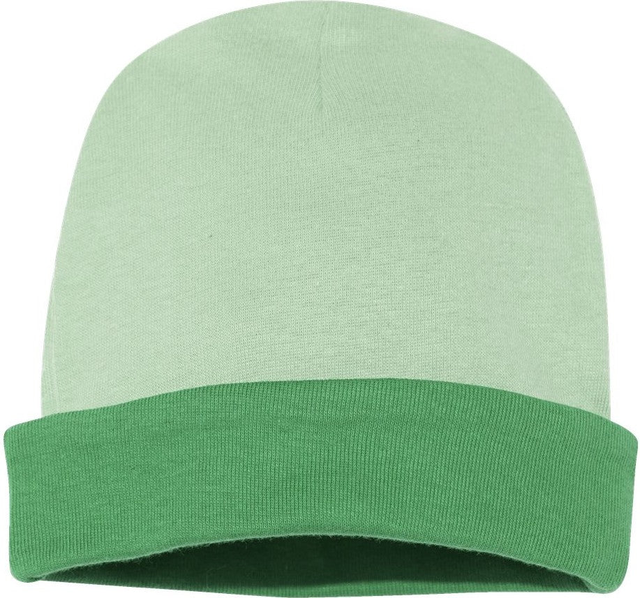 Front View of Mint/ Grass Infant Baby Rib Beanie - 4451