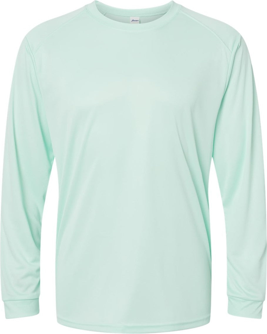 Front View of Mint Green Long Islander Performance Long Sleeve T-Shirt - 210