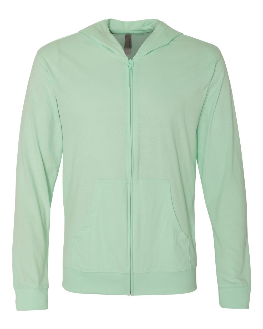 Front View of Mint Sueded Long Sleeve Hooded Full Zip T-Shirt - 6491