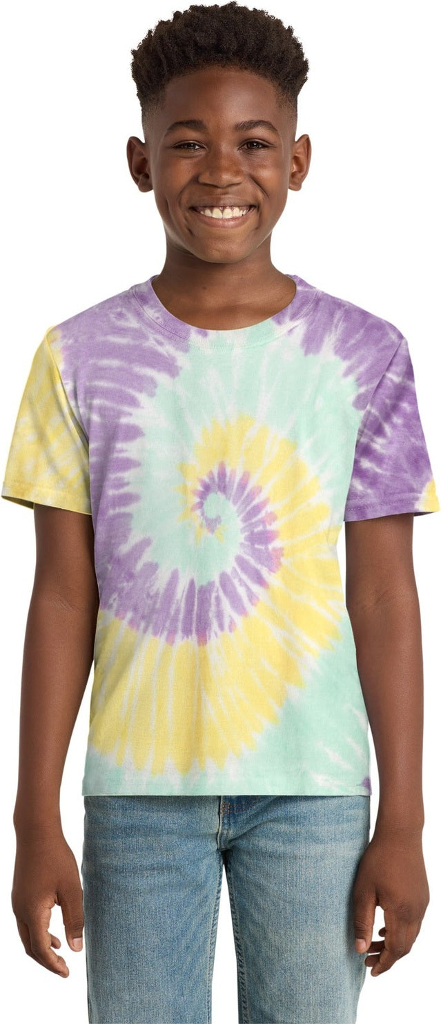 Front View of MintRnbw Port & Co Youth Tie-Dye Tee. PC147Y