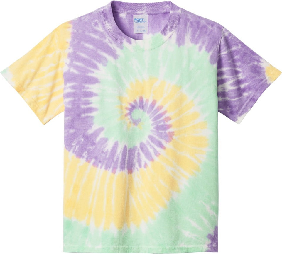 Front View of MintRnbw Port & Co Youth Tie-Dye Tee. PC147Y