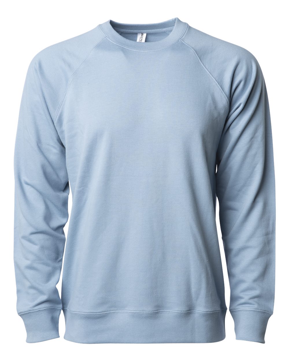 Front View of Misty Blue Icon Lightweight Loopback Terry Crewneck Sweatshirt - SS1000C