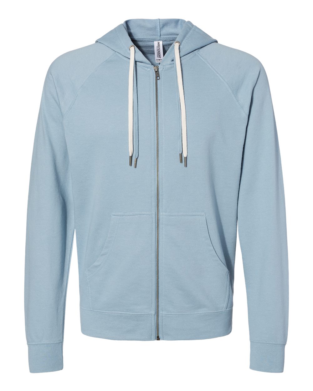 Front View of Misty Blue Icon Lightweight Loopback Terry Full-Zip Hooded Sweatshirt - SS1000Z