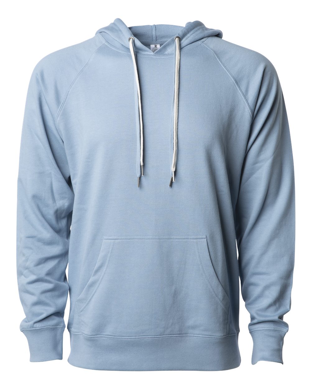 Front View of Misty Blue Icon Lightweight Loopback Terry Hooded Sweatshirt - SS1000