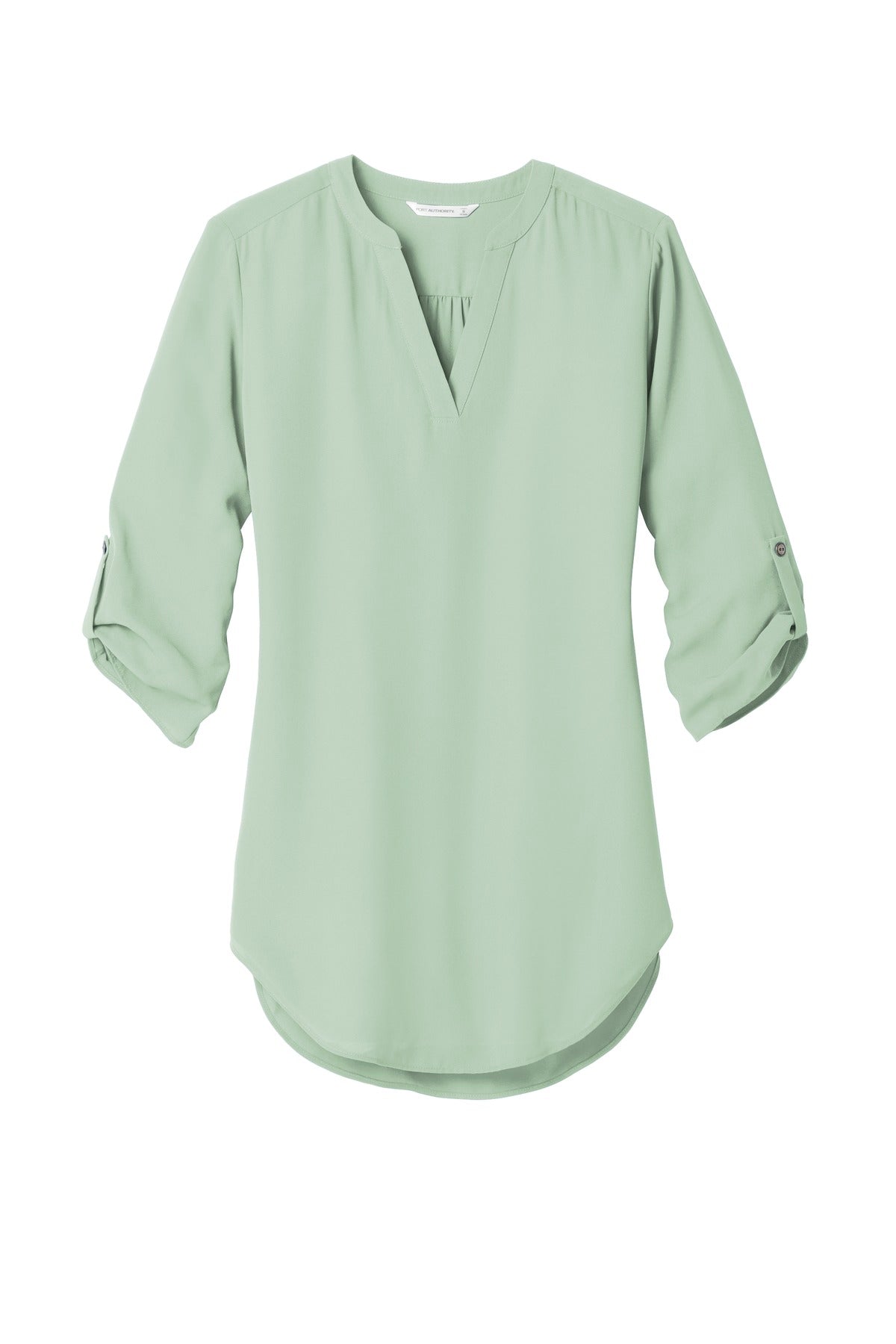Front View of Misty Sage Port Authority Women's 3/4-Sleeve Tunic Blouse. LW701