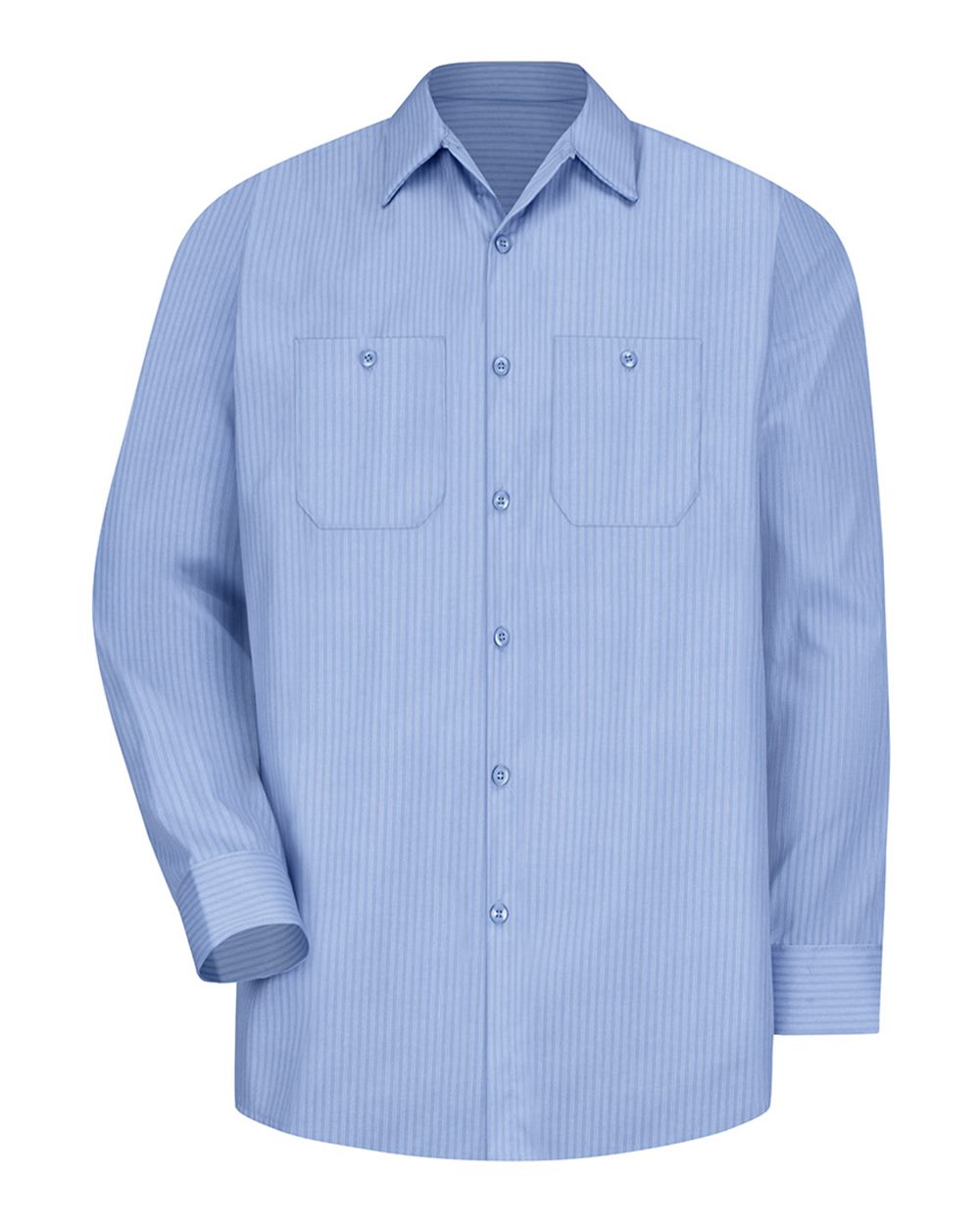 Front View of ML-Medium Blue/ Light Blue Industrial Long Sleeve Work Shirt - Tall Sizes - SP14T