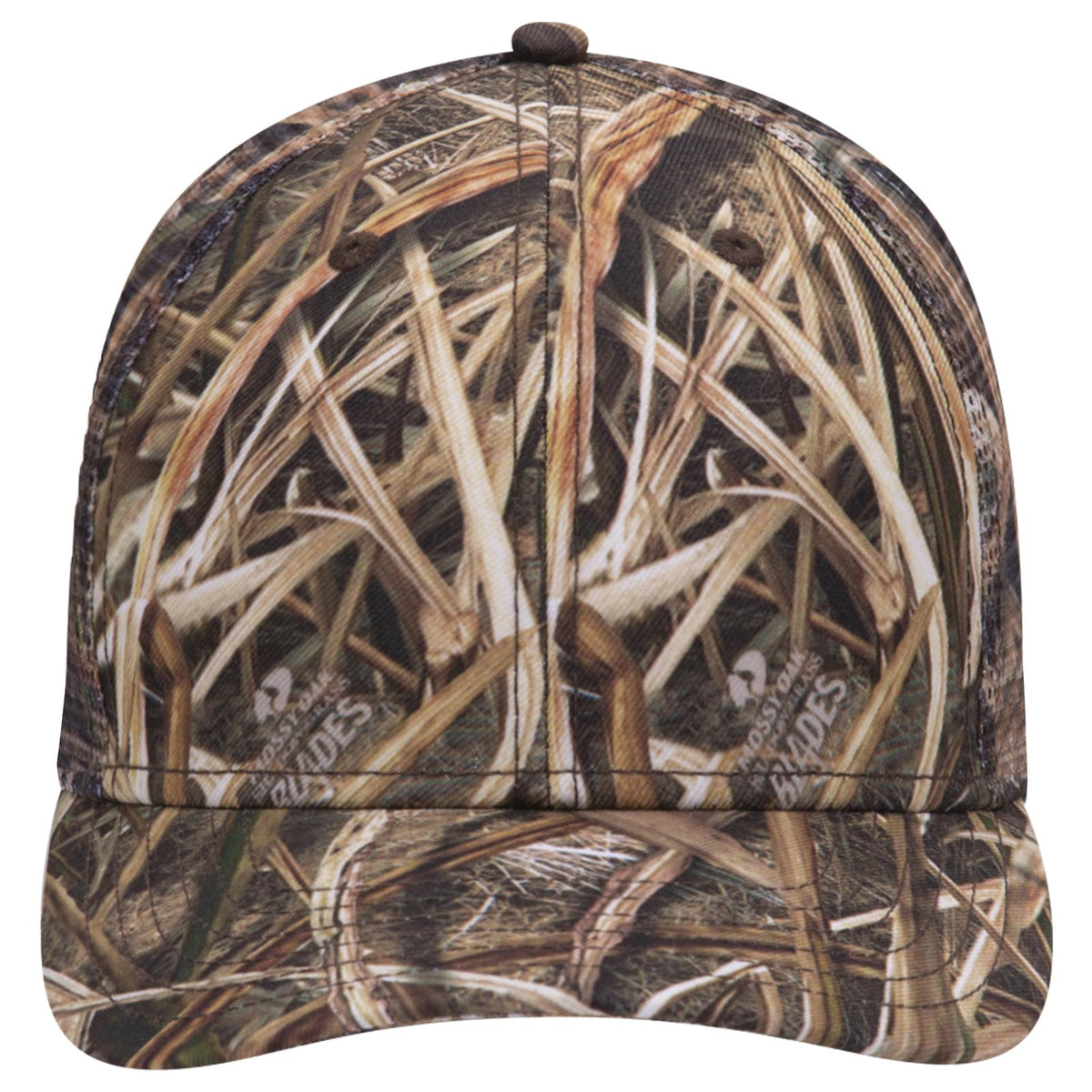 Front View of MO4 - Shadow Grass Blades OTTO CAP Mossy Oak Camouflage Superior Polyester Twill 6 Panel Low Profile Mesh Back Trucker Hat