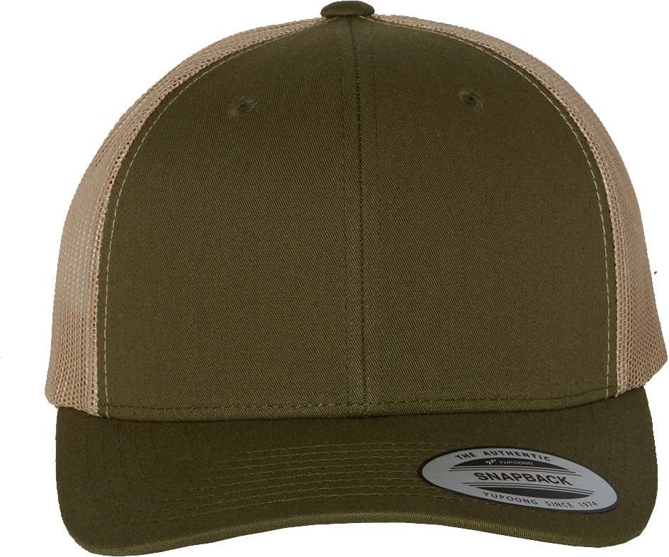 Front View of Moss/ Khaki Retro Trucker Cap - 6606