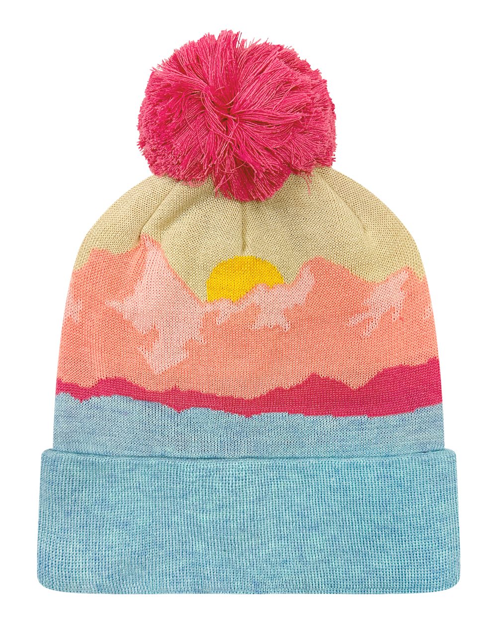 Front View of Mountain Morning Aqua/ Peach Grand Recycled Beanie - GRNDSR