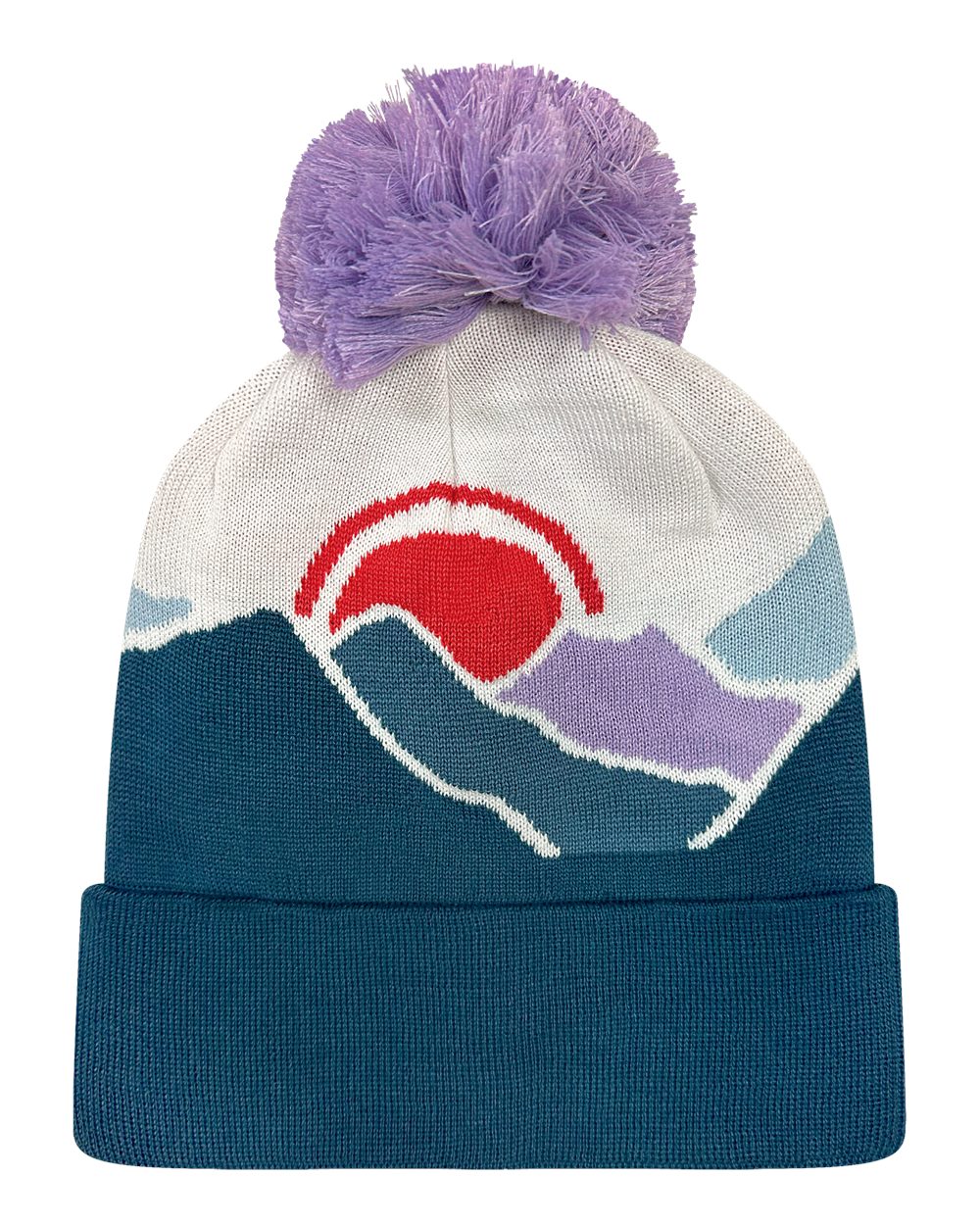 Front View of Mountain Sunset/ Purple Grand Recycled Beanie - GRNDSR