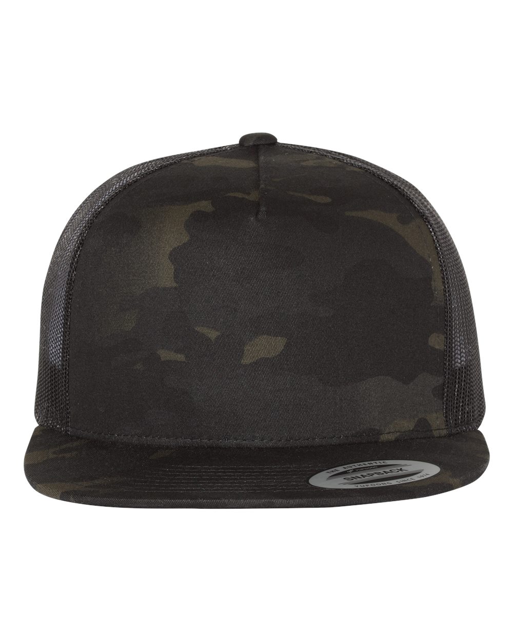 Front View of Multicam Black/ Black Five-Panel Classic Trucker Cap - 6006