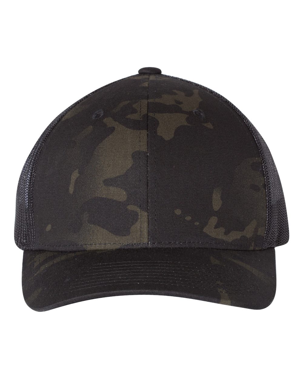 Front View of Multicam Black/ Black Retro Trucker Cap - 6606