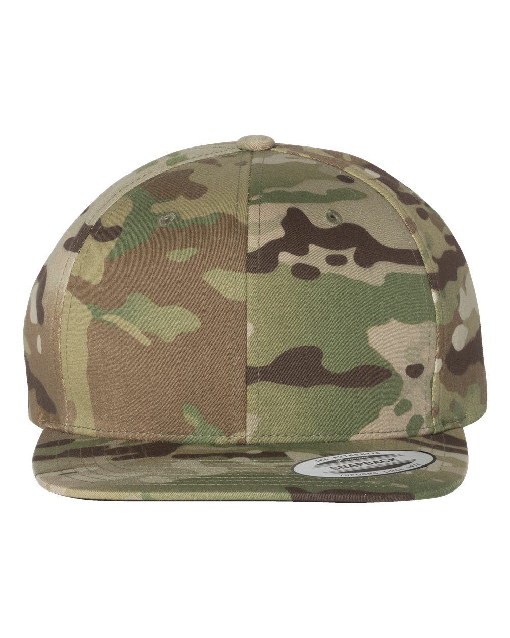 Front View of Multicam Green Premium Flat Bill Snapback Cap - 6089M