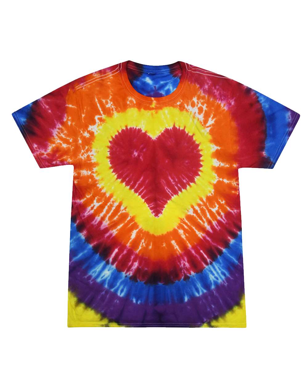 Front View of Multicolor Heart Shapes Tie-Dyed T-Shirt - 1150