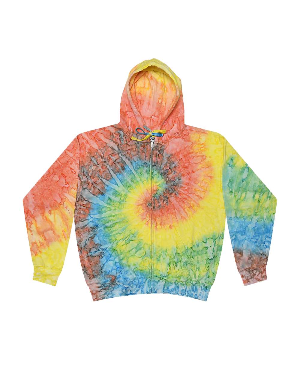 Front View of Mykonos Tie-Dyed Full-Zip Hooded Sweatshirt - 8888