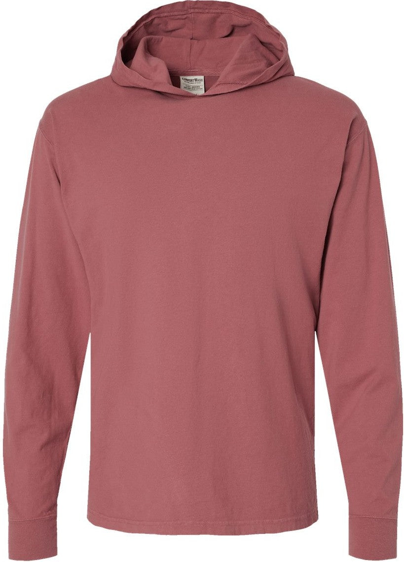 Front View of Nantucket Red Garment-Dyed Jersey Hooded Long Sleeve T-Shirt - GDH280
