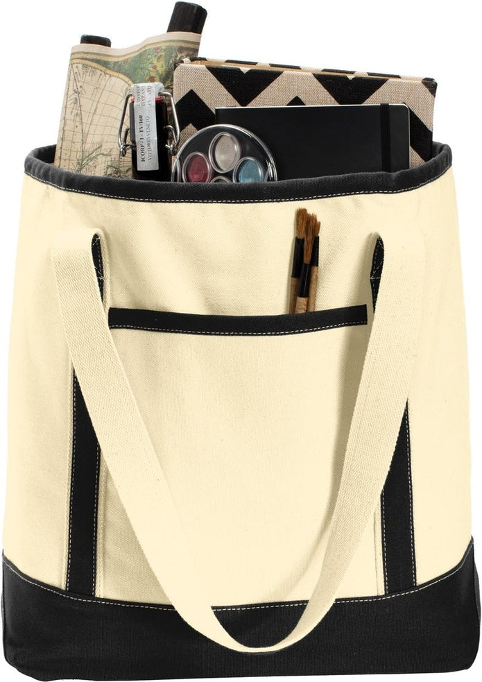Front View of Nat/Black Port Authority Large Cotton Canvas Tote. BG413