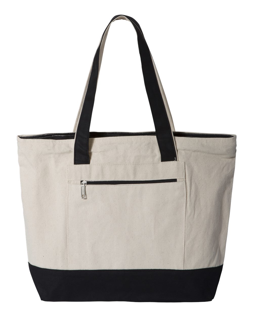 Front View of Natural/ Black 19L Zippered Tote - Q1300