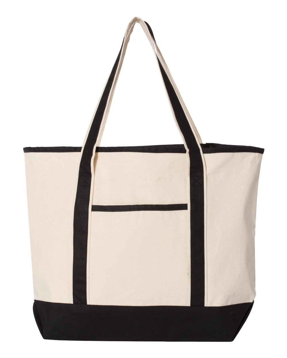 Front View of Natural/ Black 34.6L Large Canvas Deluxe Tote - Q1500