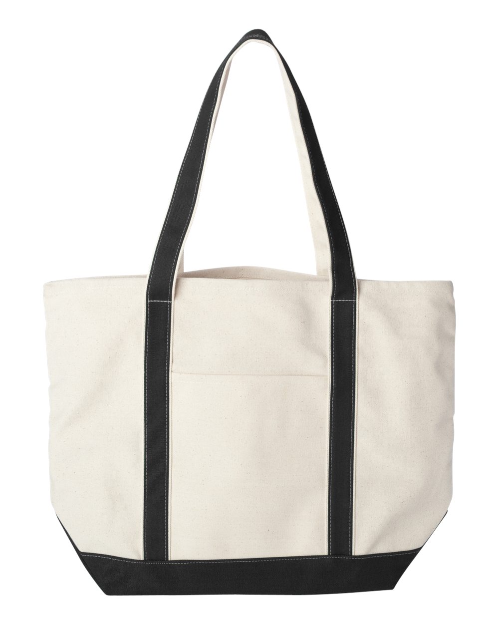 Front View of Natural/ Black Carmel Classic XL Cotton Canvas Resort Tote - 8872