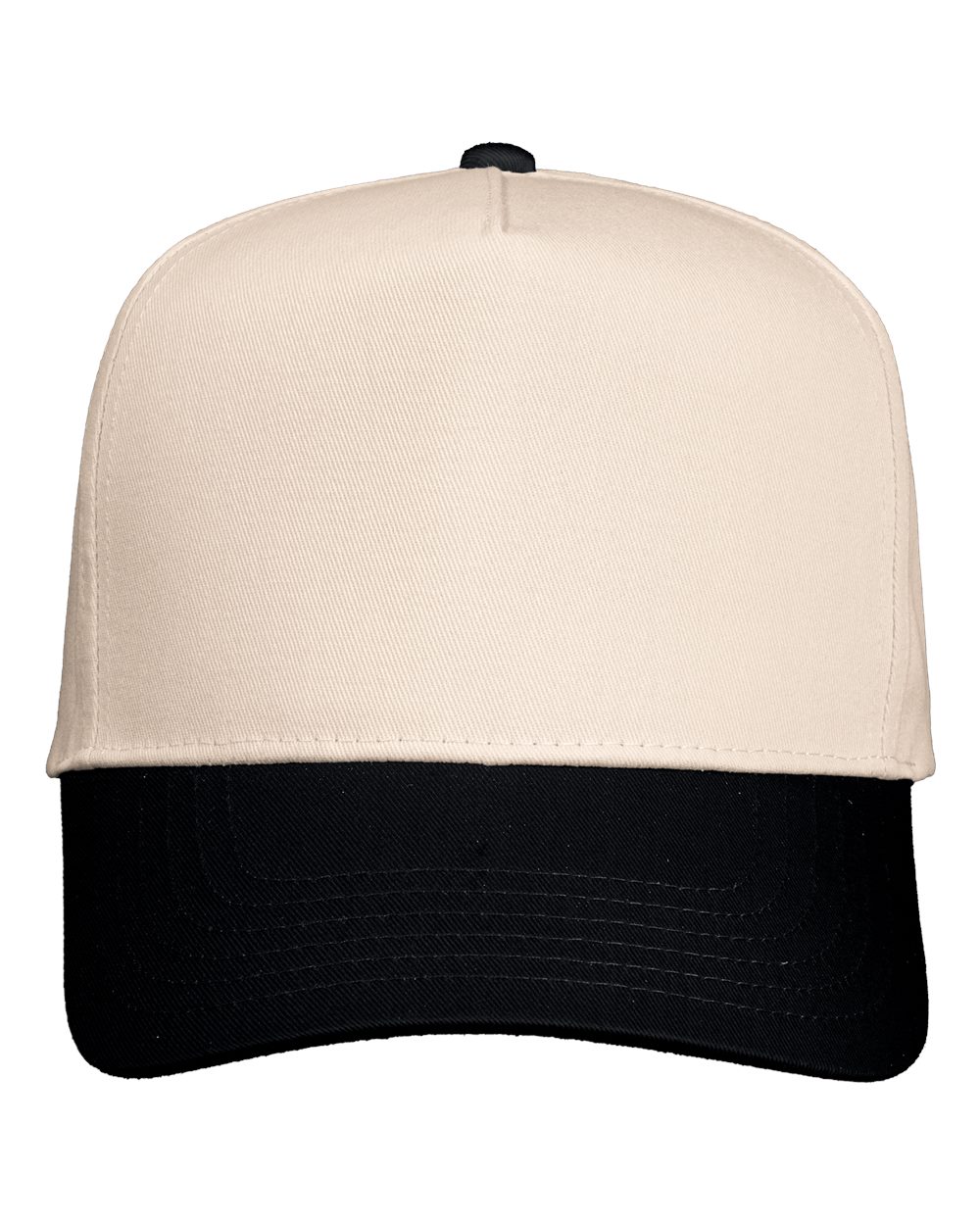 Front View of Natural/ Black Five-Panel Twill Cap - 8869