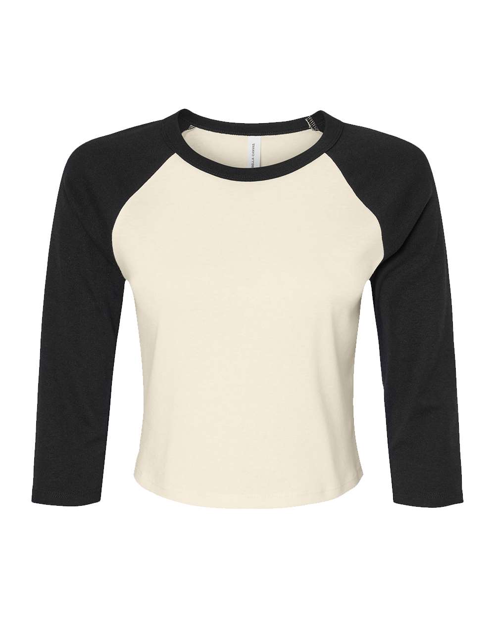 Front View of Natural/ Black Women's Micro Rib 3/4 Raglan Sleeve Baby Tee - 1200