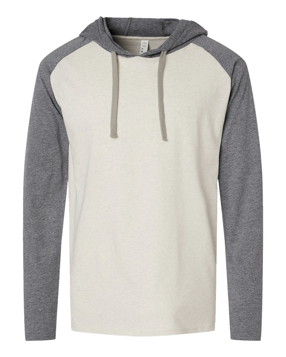 Front View of Natural Heather/ Granite Heather/ Titanium Fine Jersey Hooded Long Sleeve Raglan T-Shirt - 6917