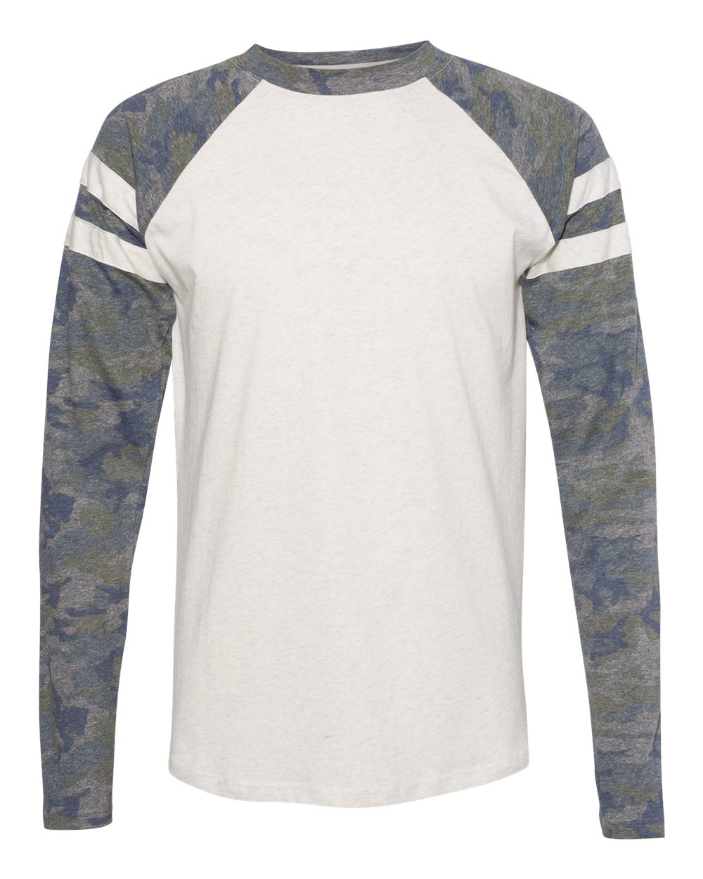 Front View of Natural Heather/ Vintage Camo/ Natural Heather Fine Jersey Mash Up Long Sleeve Tee - 6934