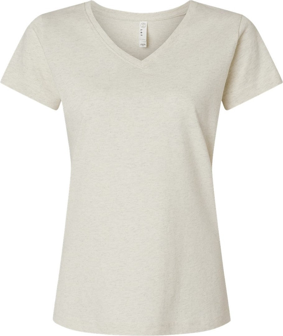 Front View of Natural Heather Women's Fine Jersey V-Neck Tee - 3507