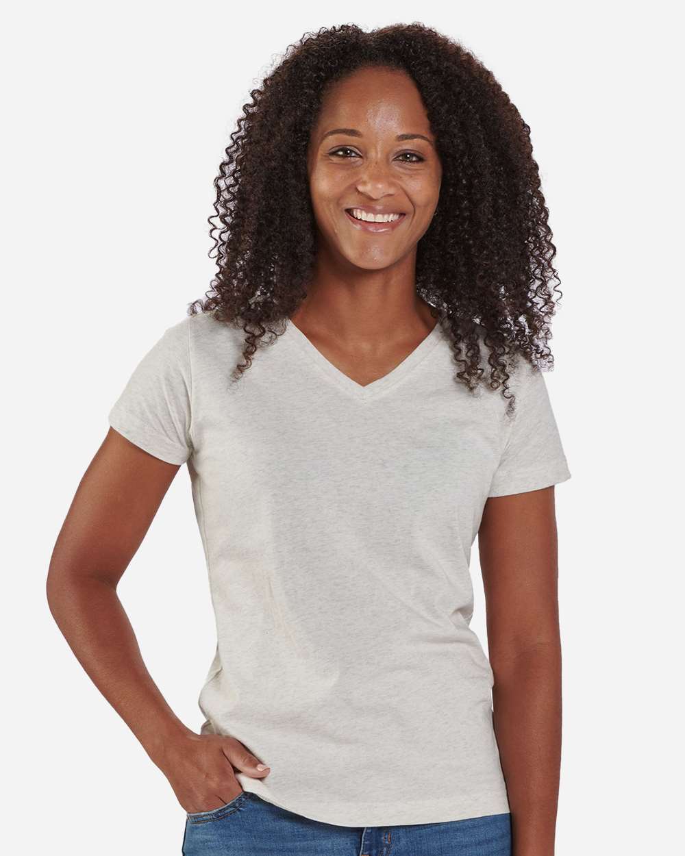 Front View of Natural Heather Women's V-Neck T-Shirt - BW2201