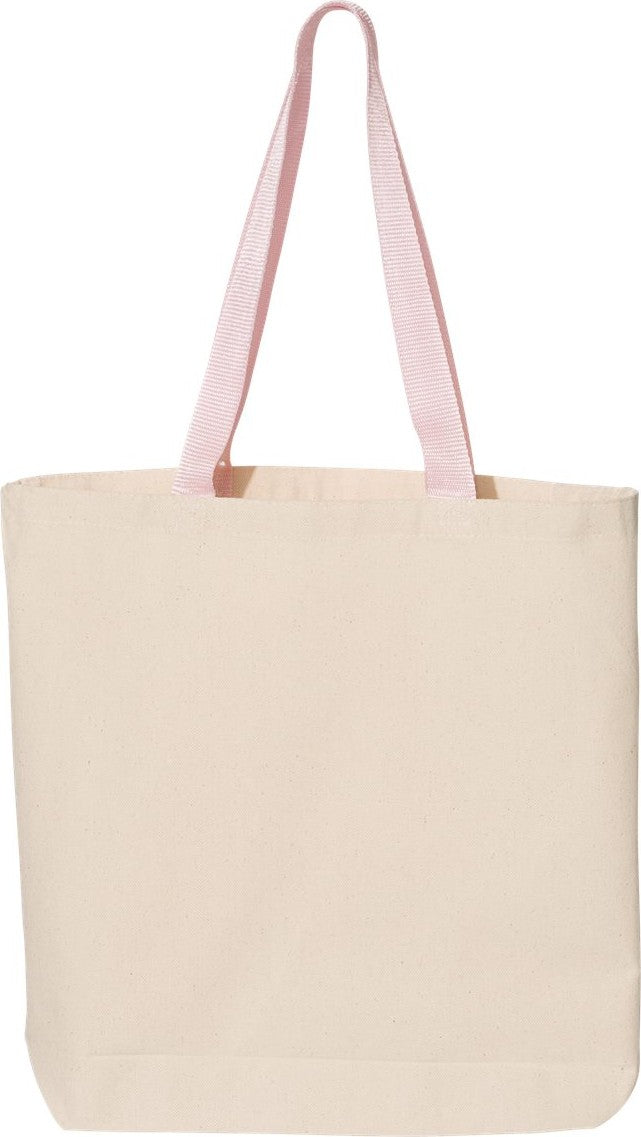Front View of Natural/ Light Pink 11L Canvas Tote with Contrast-Color Handles - Q4400