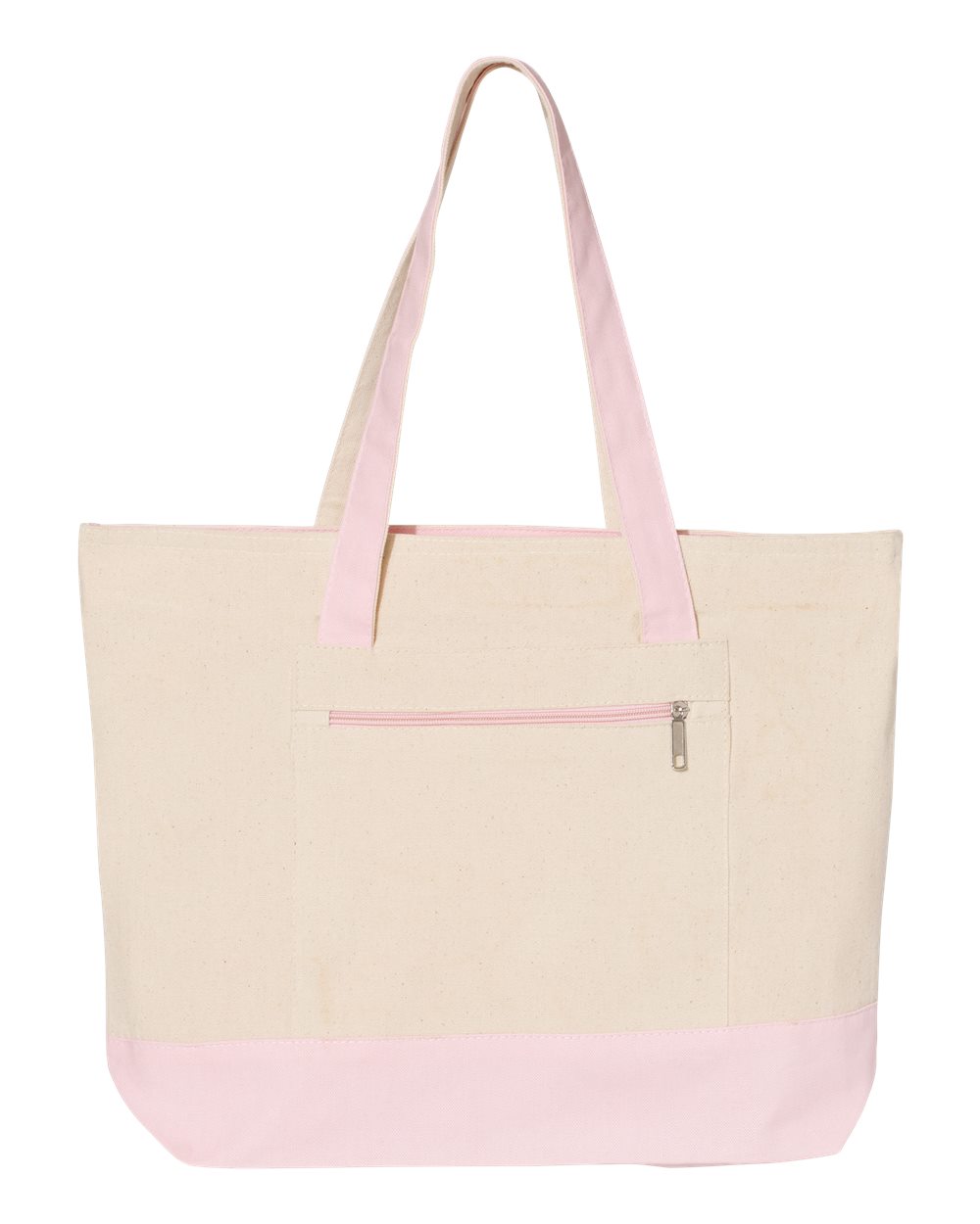 Front View of Natural/ Light Pink 19L Zippered Tote - Q1300