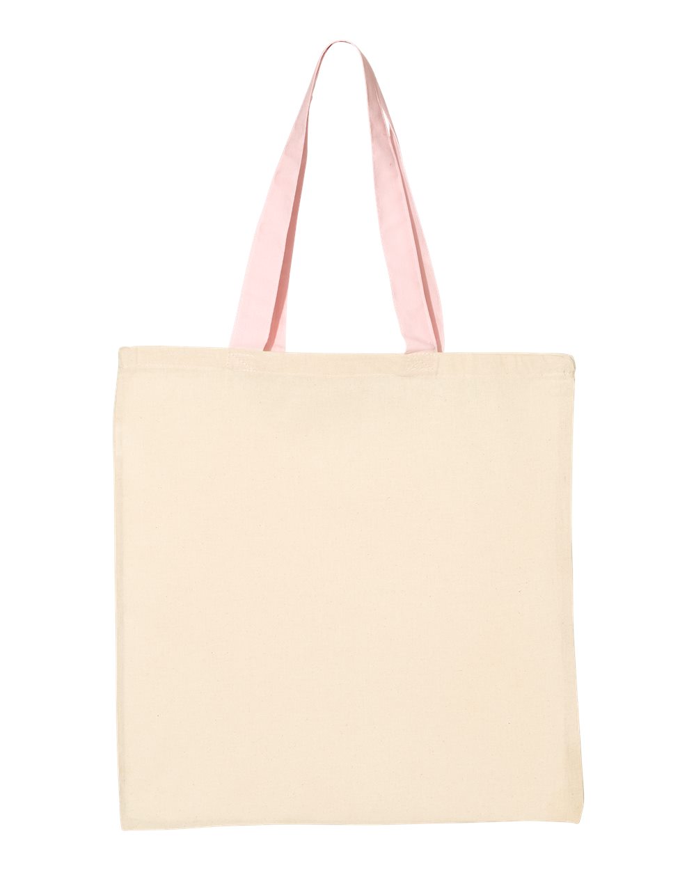 Front View of Natural/ Light Pink Economical Tote with Contrast-Color Handles - QTB6000