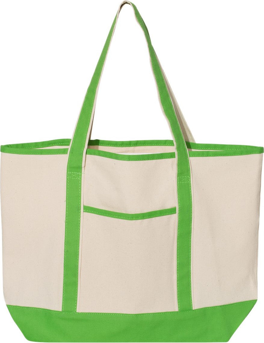 Front View of Natural/ Lime 34.6L Large Canvas Deluxe Tote - Q1500