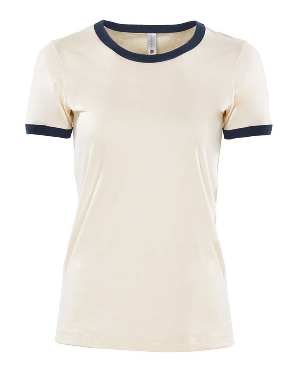 Front View of Natural/ Midnight Navy Women&#39;s Ringer Tee - 3904
