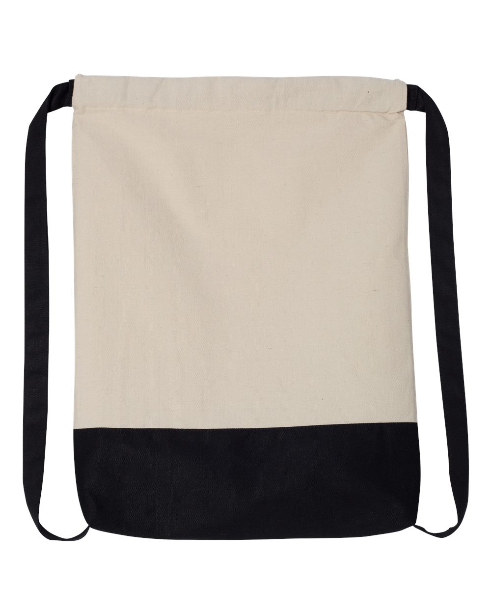 Front View of Natural/ Navy Drawstring Backpack - 8876