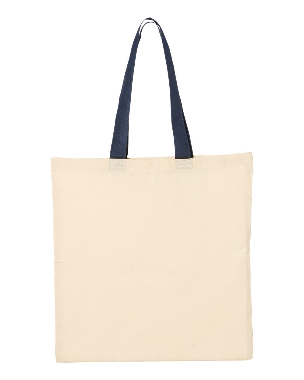 Front View of Natural/ Navy Economical Tote with Contrast-Color Handles - QTB6000