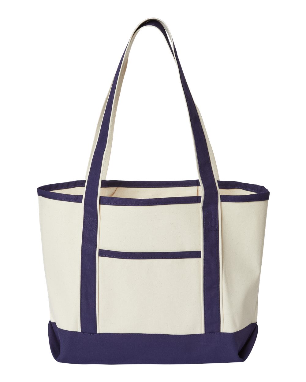 Front View of Natural/ Navy Promotional Heavyweight Medium Beach Tote - OAD102