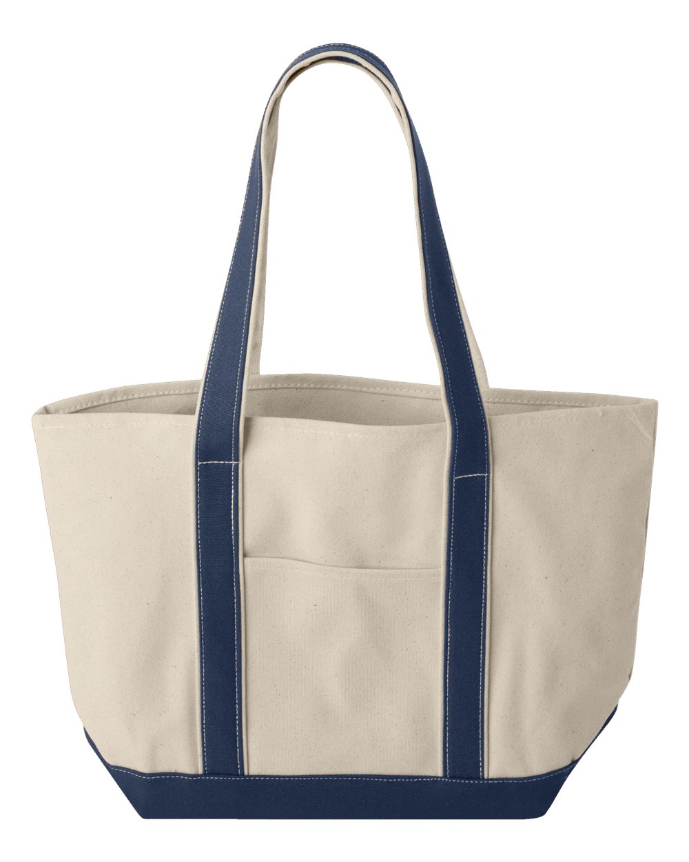 Front View of Natural/ Navy Windward Large Cotton Canvas Classic Resort Tote - 8871